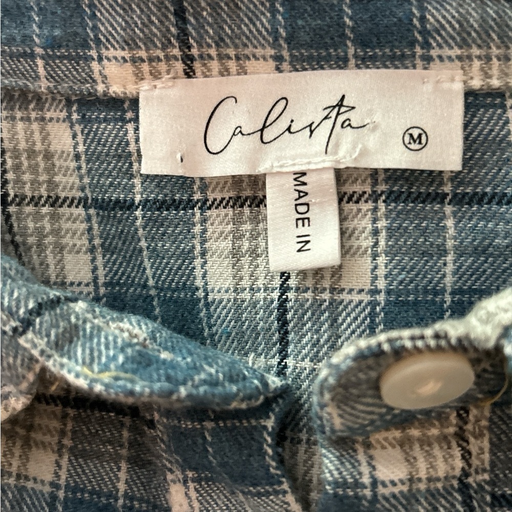 CALISTA buttondown light flannel dress, oversized, medium blue and gray plaid - Picture 6 of 11